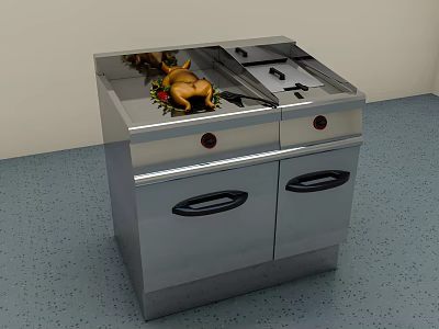 Functional Stainless Steel Kitchen Cooking Equipment With Drawers And Countertop Surface 3d model