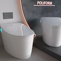Modern POLIFORM White Smart Toilets in Bathroom with Grey Wall and Lighting
