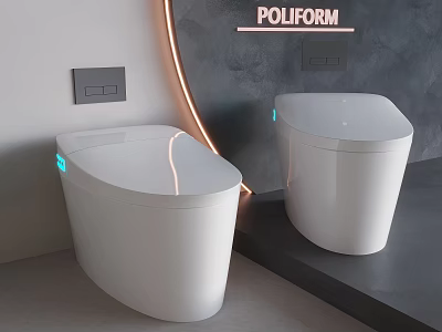 Modern POLIFORM White Smart Toilets in Bathroom with Grey Wall and Lighting 3d model