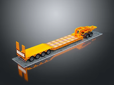 Yellow Lowboy Trailer With Flatbed And Multiple Wheels For Heavy Transportation 3d model