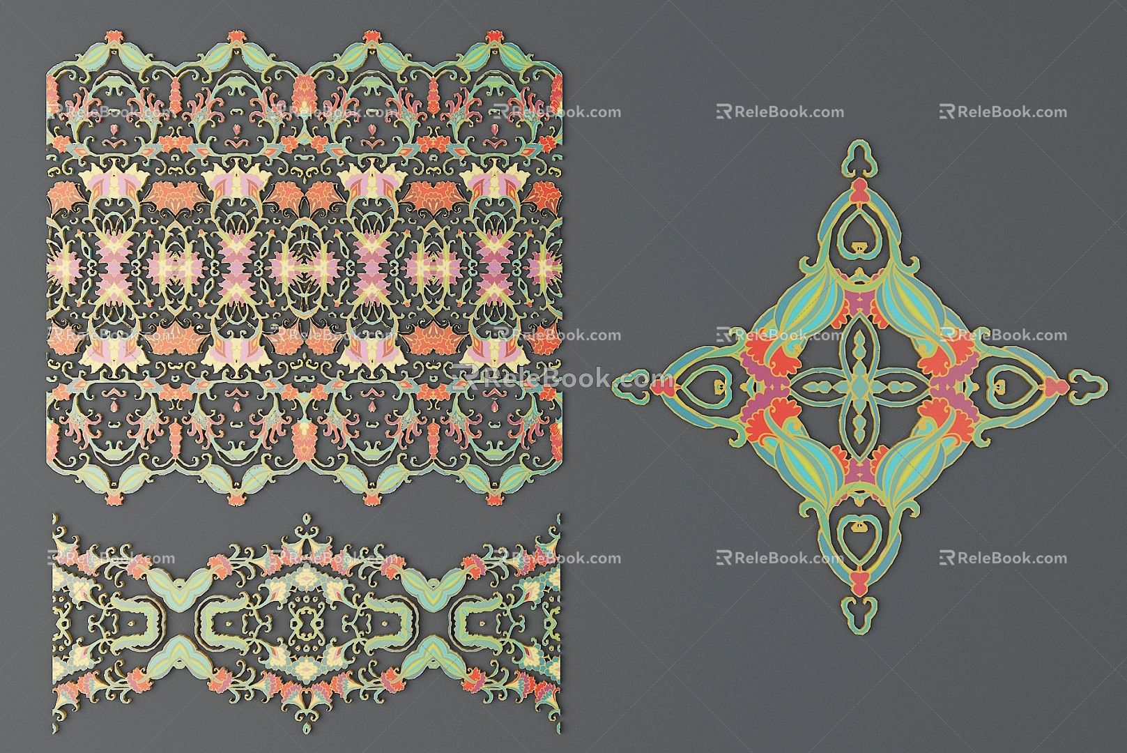 Chinese ethnic style color carved traditional pattern national decoration 3d model