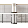Modern Glass Cabinet And Partition Design With Circular Column Gold And Black Frames