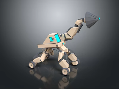 Mechanical Robot With Four Legs And Sensor Antenna In Beige Blue 3d model