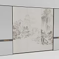Traditional Chinese Background Wall with Landscape Painting Screen and Grey Decorative Panels