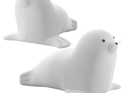 Two White Seal Plush Toys Sitting And Lying On White Background 3d model