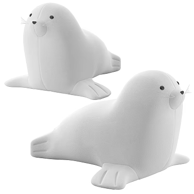 Two White Seal Plush Toys Sitting And Lying On White Background 3d model