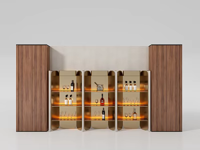 Elegant Modern Wine Cabinet With Wooden Panels Glass Shelves And Wine Bottles 3d model