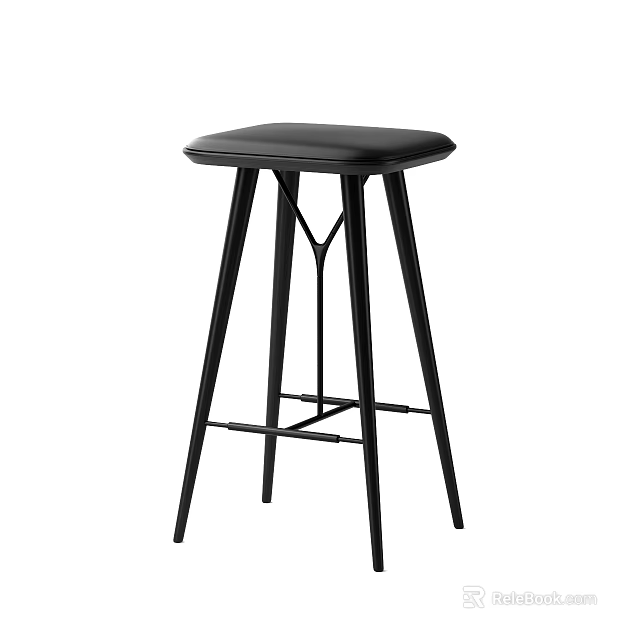 Modern Black Bar Stool With Leather Seat And Metal Legs Design 3d model 