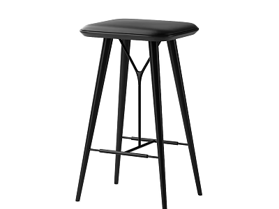Modern Black Bar Stool With Leather Seat And Metal Legs Design 3d model