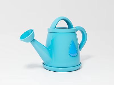 Blue Watering Can Art Installation With Droplet Decoration And Modern Design 3d model