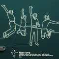 Neon Lamp Combination Featuring Dynamic Jumping Figures On Dark Green Background 3d model