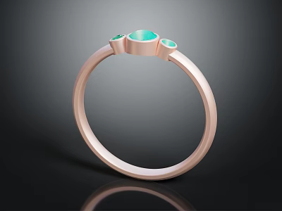 Elegant Rose Gold Ring With Three Green Gemstones Minimalist Design Fashion Accessory 3d model