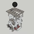 Mechanical Metal Device with Black Ball Top and Intricate Frame Structure 3d model