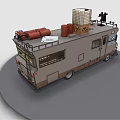 Camper Van With Gray Brown Exterior Rooftop Storage Rack Water Tank And Equipment