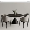 Modern Round Dining Table Set with Four Light Gray Chairs Black Legs and Conical Base