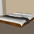 Minimalist Double Bed With Wooden Frame White Sheets Black Blanket And Natural Light