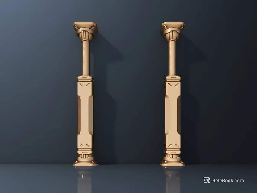 Two Golden Hardware Decorative Columns With Carved Patterns And Reflective Surface 3d model 