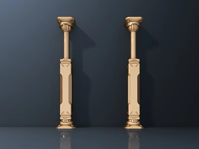 Two Golden Hardware Decorative Columns With Carved Patterns And Reflective Surface 3d model