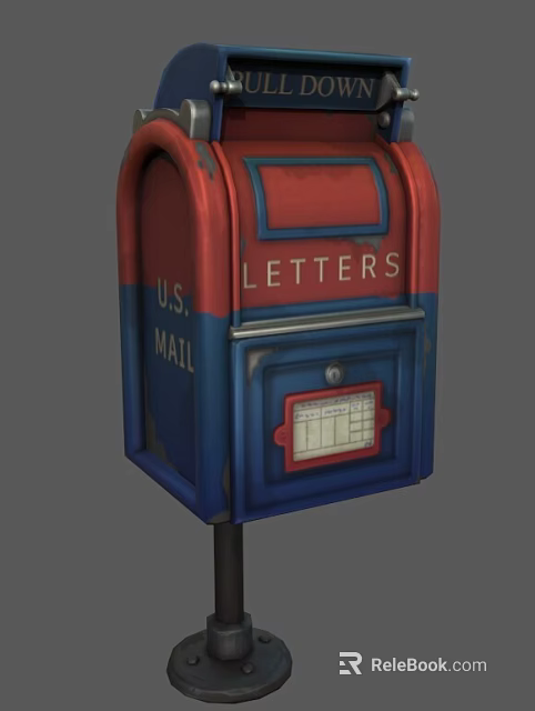 U.S. Mailbox with Red and Blue Exterior Featuring Letters Label Design 3d model 