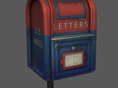 U.S. Mailbox with Red and Blue Exterior Featuring Letters Label Design 3d model