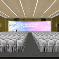 3D Model of Modern Conference Hall With Rows of Seats and Large Screen