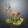 Low Poly Deer Standing On Green Grass With Simple Gray Background