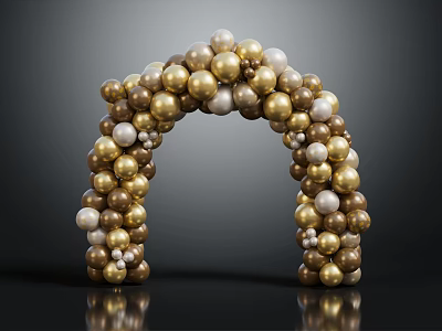Decorative Archway Made With Shiny Gold And White Spheres On Dark Background With Reflection 3d model