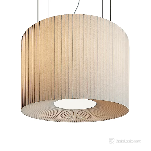 Modern Beige Pendant Light With Vertical Stripes And Circular Opening Design 3d model