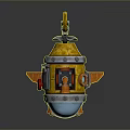 Yellow Underwater Submarine With Blue Transparent Cockpit Orange Periscope Fins And Thrusters