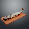 Whole Fish Placed on Natural Wooden Serving Board with Clean Background