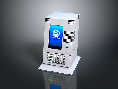 White Industrial Control Device With Blue Screen Displaying Languages And Control Buttons 3d model