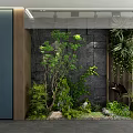 Indoor Garden Feature Design With Green Wall Diverse Plants And Decorative Stones