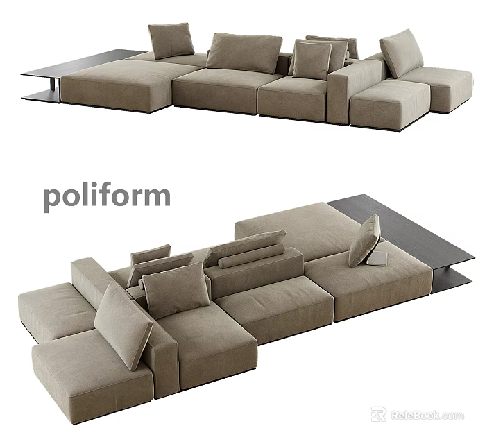Poliform Beige Sectional Sofa with Modular Design and Comfortable Cushions 3d model 