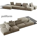 Poliform Beige Sectional Sofa with Modular Design and Comfortable Cushions