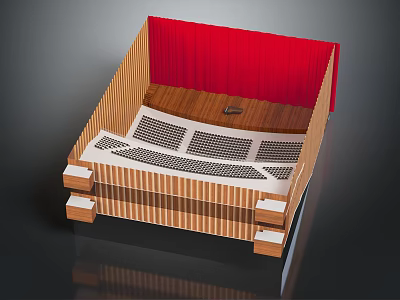 Small Indoor Theater Interior Featuring Wooden Structure Red Curtains White Supports And Floor Circular Fixture 3d model