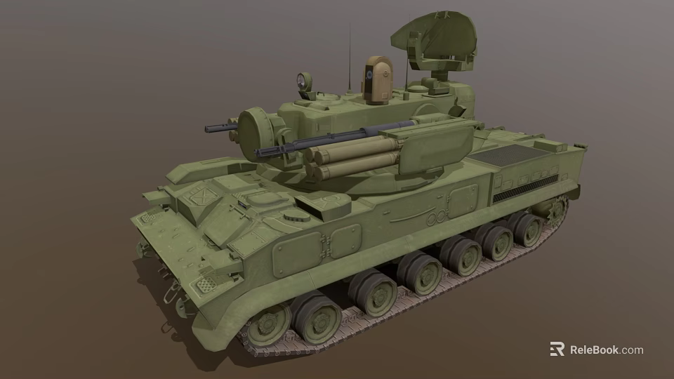 Military Armored Functional Vehicle With Tracked Chassis Turret Cannon And Antenna 3d model 