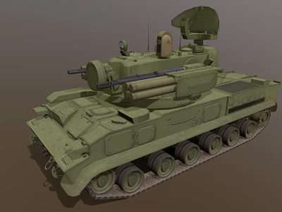 Military Armored Functional Vehicle With Tracked Chassis Turret Cannon And Antenna 3d model