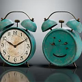 Turquoise Vintage Alarm Clocks With Classic Dial And Smiley Face Design