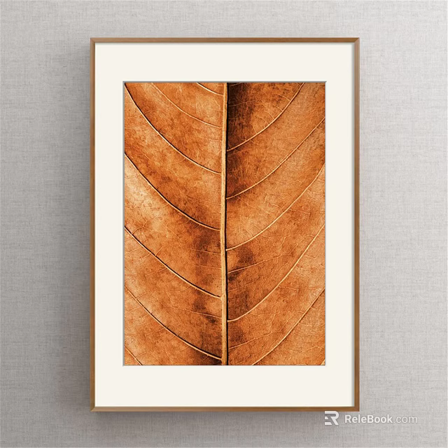 Framed Plant Art With Brown Leaf Texture For Home Interior Decor 3d model