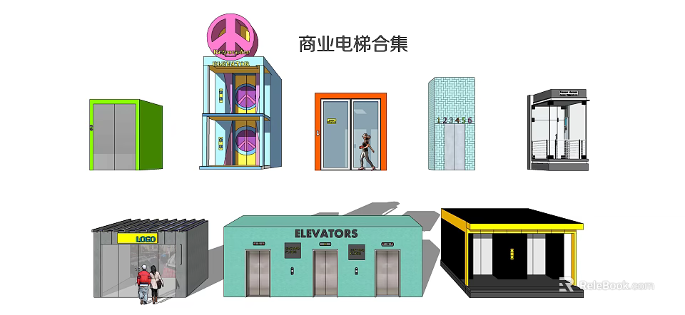 Commercial Elevators Collection With Various Exterior Design Styles And Features 3d model