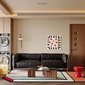 Modern Living Dining Room Open Concept With TV Bookshelf Colorful Rug Sofa And Green Plant