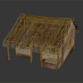 Traditional Rustic Wooden House with Thatch Roof and Wooden Frame Structure Design