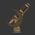 Vintage Telescope With Crescent Shaped Stand Red Golden Tubes And Metal Base