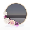 Oval Wooden Frame Mirror With White Pink Purple Floral Decoration For Home Decor