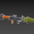 Modern Rocket Launcher 3D Model With Black Barrel Orange Grip And Green Warhead