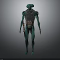 Green Futuristic Mechanical Robot Character With Detailed Armor And Body Structure