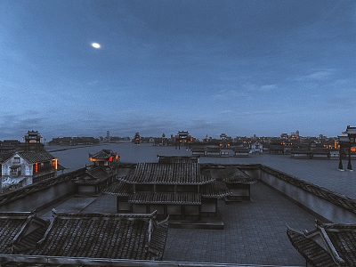 Chinese-style Ancient Town Night Scene Commercial Atmosphere 3d model