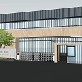 Modern Entrance Gate With Metal Grille Glass Panel And Wooden Accent For Contemporary Building
