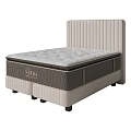 Modern Double Bed With Beige Upholstered Vertical Stripe Headboard And Gray Textured Mattress
