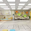 Bright Kindergarten Lobby With Reception Desk Colorful Seats Bookshelves And TV Screen